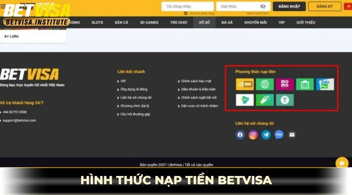 Các hình thức nạp tiền betvisa
